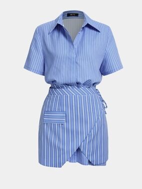 Micas Blue Stripe Midi Skirt
